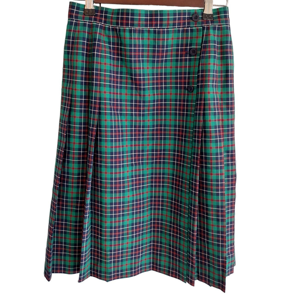Pendleton Vintage 100% Virgin Wool Green Tartan Plaid Pleated Fit & Flare Skirt